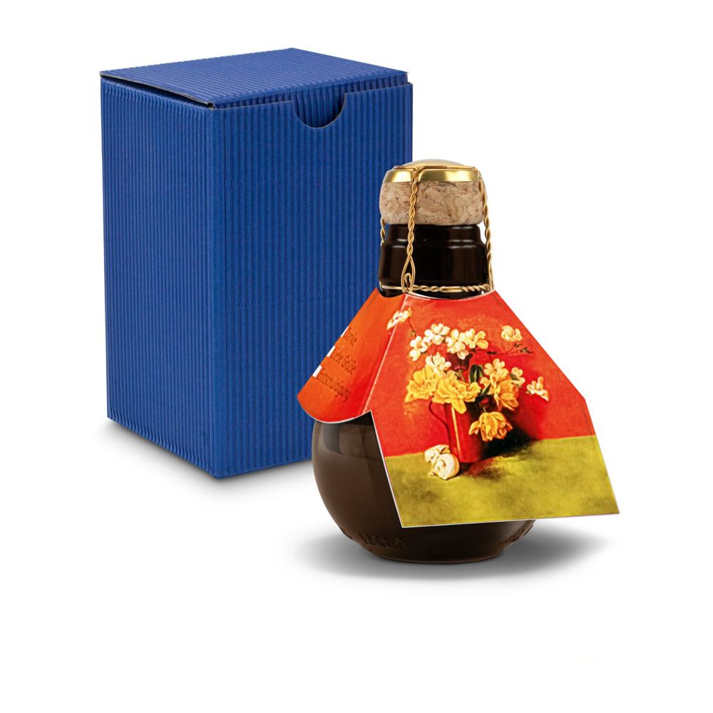 Kleinste Sektflasche der Welt! Blumengesteck - Inklusive Geschenkkarton in Blau, 125 ml