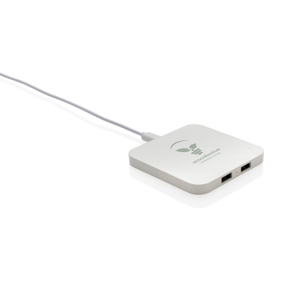 10W Wireless Charger aus RSC recycl. Kunststoff mit Dual-USB 10W Wireless Charger aus RSC recycl. Kunststoff mit Dual-USB