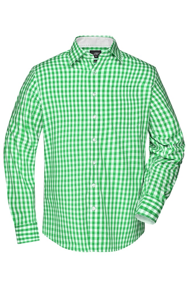 Men's Checked Shirt - Green/white (ca. Pantone 360C
white)