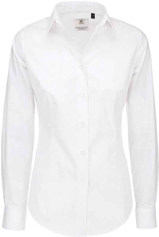 B&C Damen-Langarmbluse mit Stretch Black Tie - Weiß