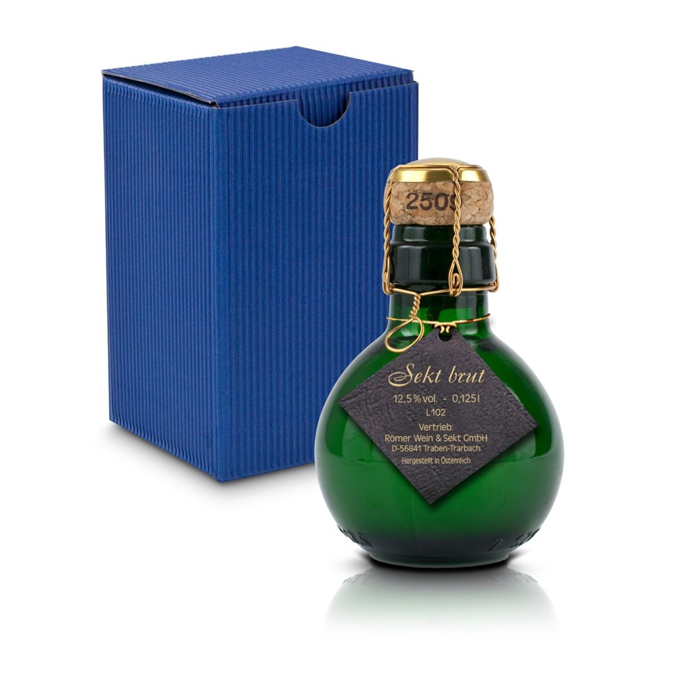 Kleinste Sektflasche der Welt! schwarzer Anhänger - Inklusive Geschenkkarton in Blau, 125 ml Kleinste Sektflasche der Welt! schwarzer Anhänger - Inklusive Geschenkkarton in Blau, 125 ml
