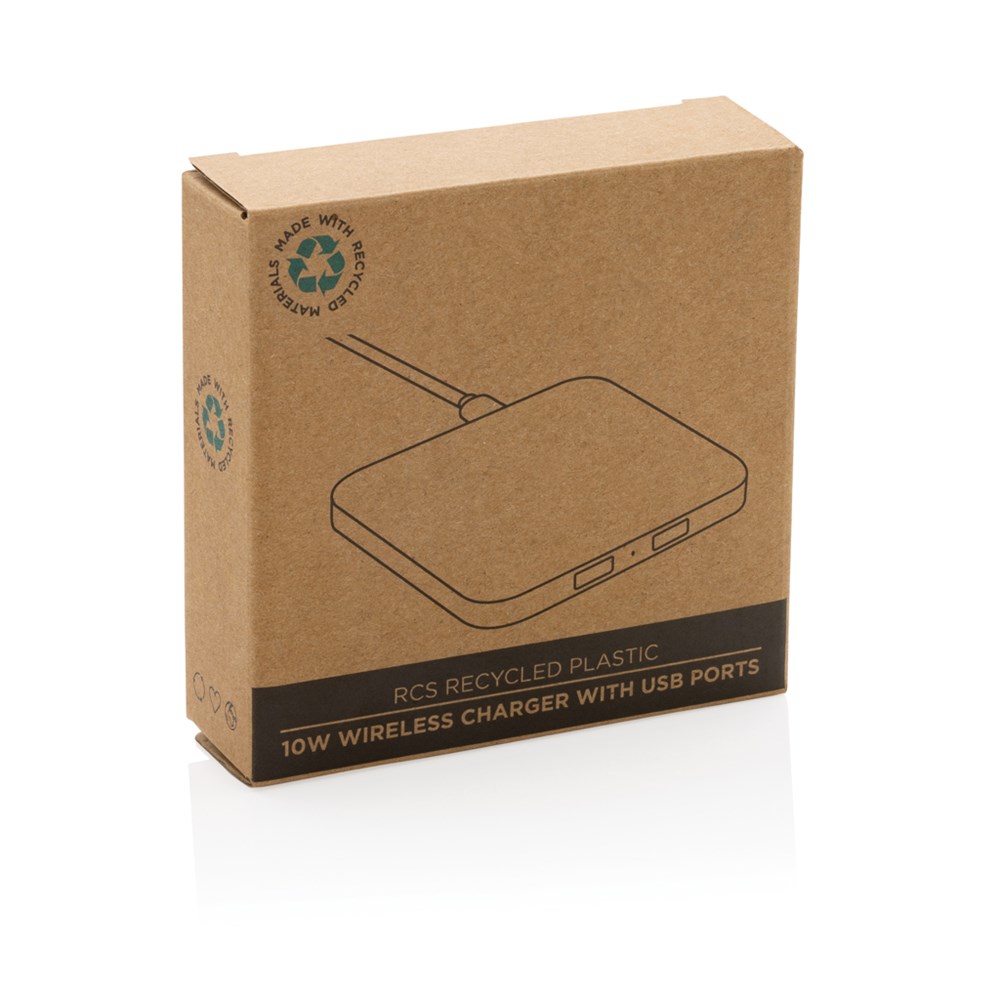 10W Wireless Charger aus RSC recycl. Kunststoff mit Dual-USB 10W Wireless Charger aus RSC recycl. Kunststoff mit Dual-USB
