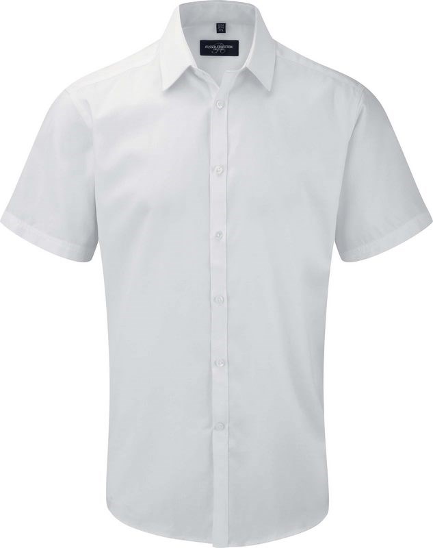 Russell Men's Short Sleeve Herringbone Shirt - Weiß