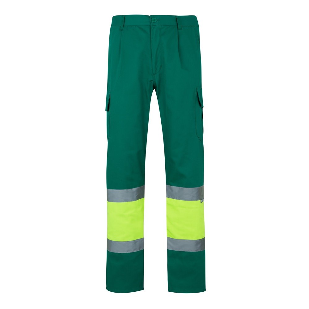 VL POSEIDON LARGE. Zweifarbige Twill-Hose mit mehreren Taschen (210 g/m²), aus Baumwolle (20%) und Polyester (80%) - Grün, Gelb