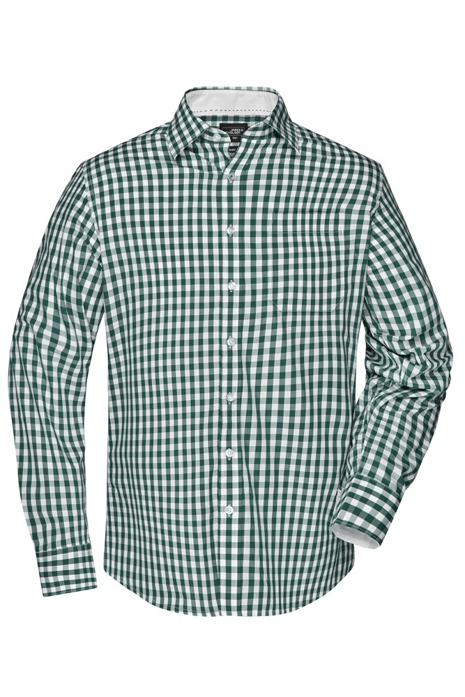 Men's Checked Shirt - Forest-green/white (ca. Pantone 567C
white)