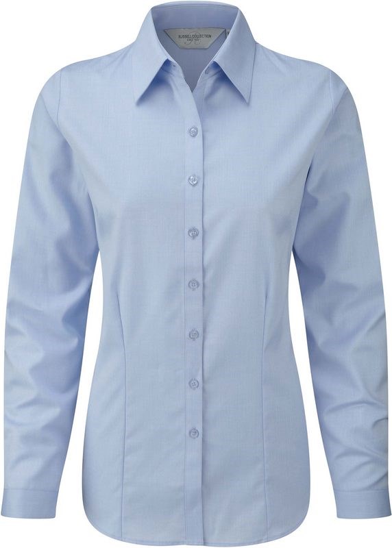 Russell Ladies Long Sleeve Herringbone Shirt - hellblau