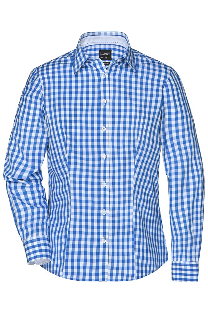 Ladies' Checked Blouse - Royal/white (ca. Pantone 2935C
white)