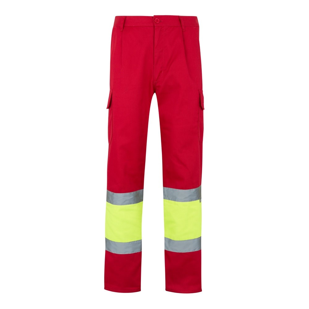 VL POSEIDON LARGE. Zweifarbige Twill-Hose mit mehreren Taschen (210 g/m²), aus Baumwolle (20%) und Polyester (80%) - Rot, Gelb