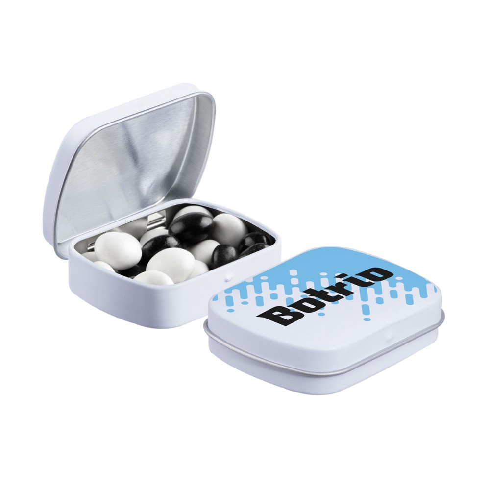 Mini Klappdeckeldose mit Süßigkeiten - weiß