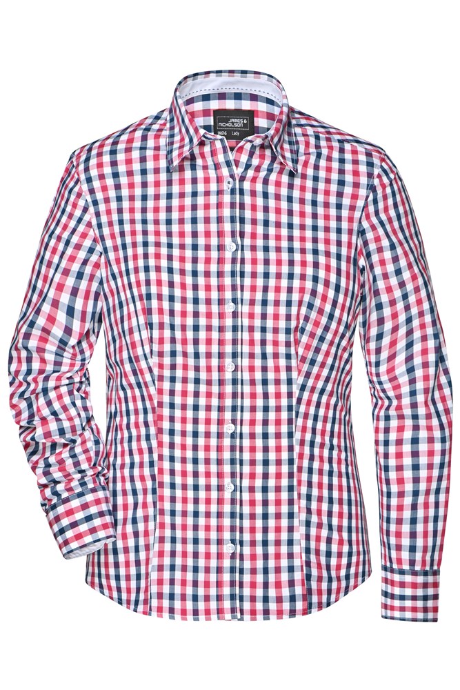 Ladies' Checked Blouse - Navy/red-navy-white (ca. Pantone 296C
194C
white)