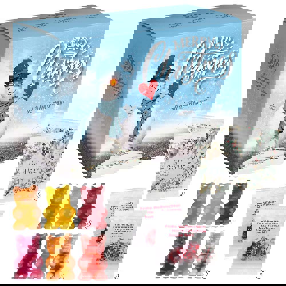 Tee-Bären® Dispenser-Adventskalender,  Weihnachtskugeln rot/weiß