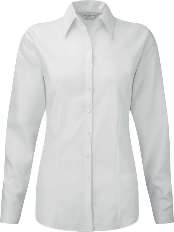 Russell Ladies Long Sleeve Herringbone Shirt - Weiß
