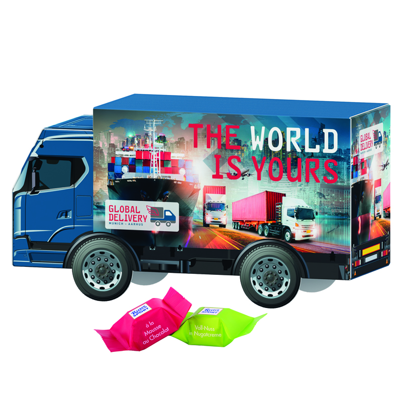 3D-Präsent LKW, Ritter SPORT Schokowürfel