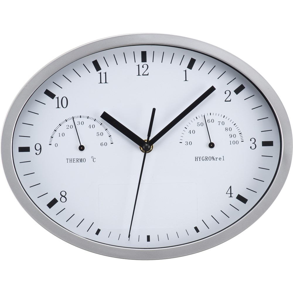 Wanduhr mit Hygro- und Thermometer - Weiß