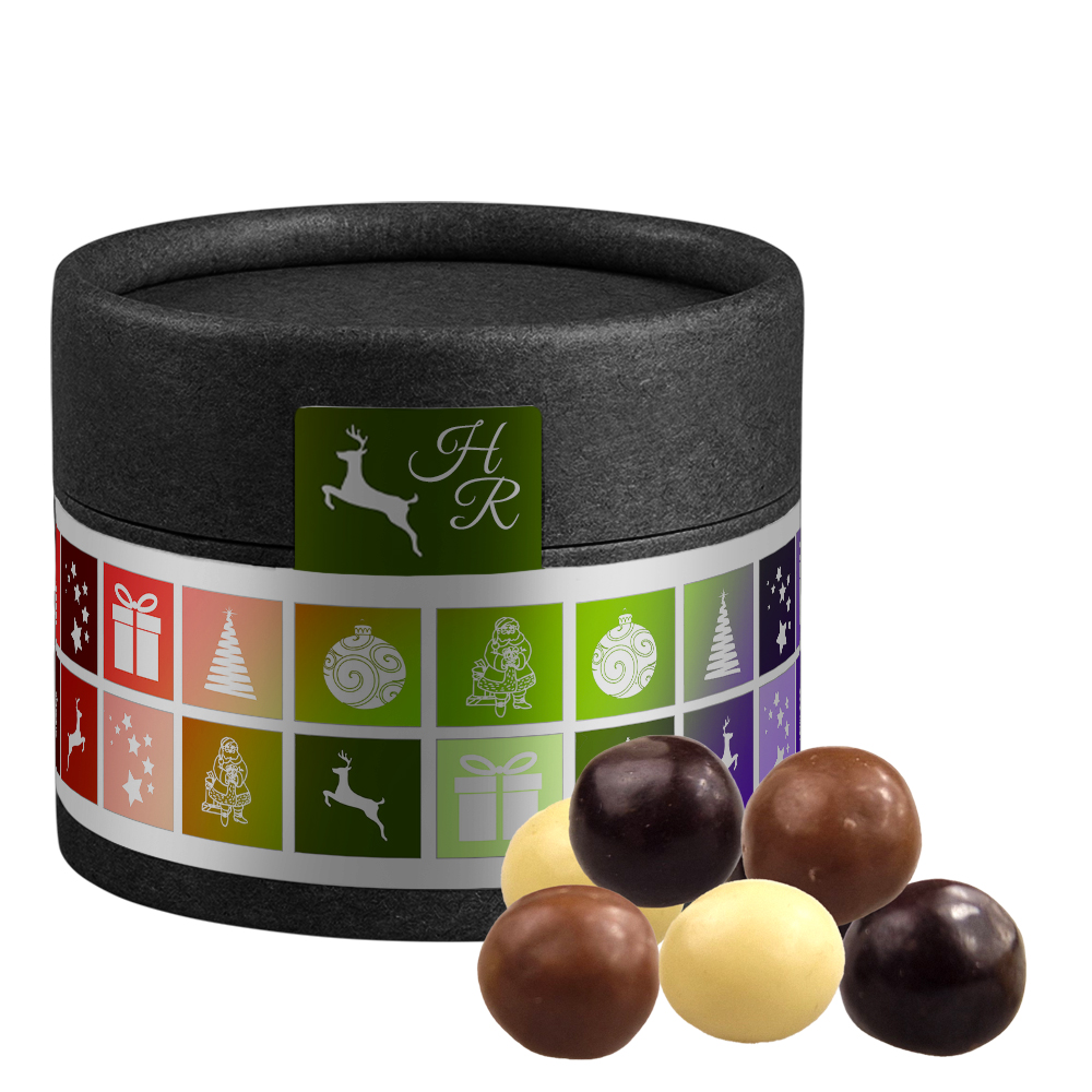 Knusperkugeln-Mix, ca. 25g, Kraftpapierdose Mini schwarz