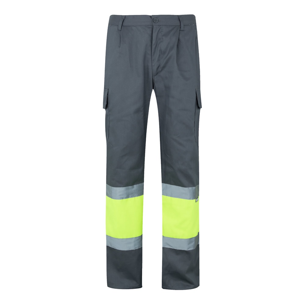 VL POSEIDON LARGE. Zweifarbige Twill-Hose mit mehreren Taschen (210 g/m²), aus Baumwolle (20%) und Polyester (80%) - Grau, Gelb