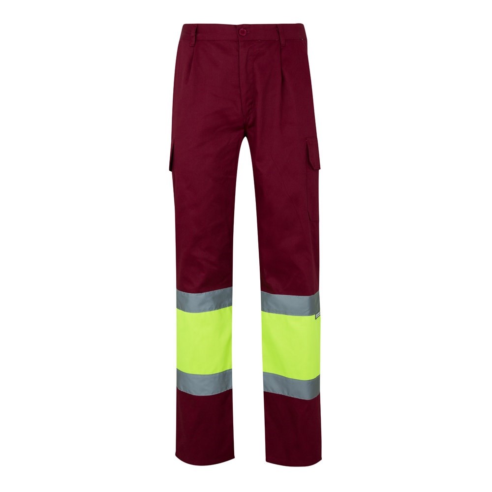 VL POSEIDON LARGE. Zweifarbige Twill-Hose mit mehreren Taschen (210 g/m²), aus Baumwolle (20%) und Polyester (80%) - Burgunder, Gelb