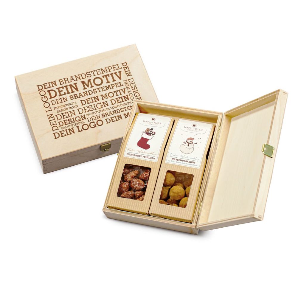 2 Premium Snacks in der Birkenholzbox - Weihnachts-Edition