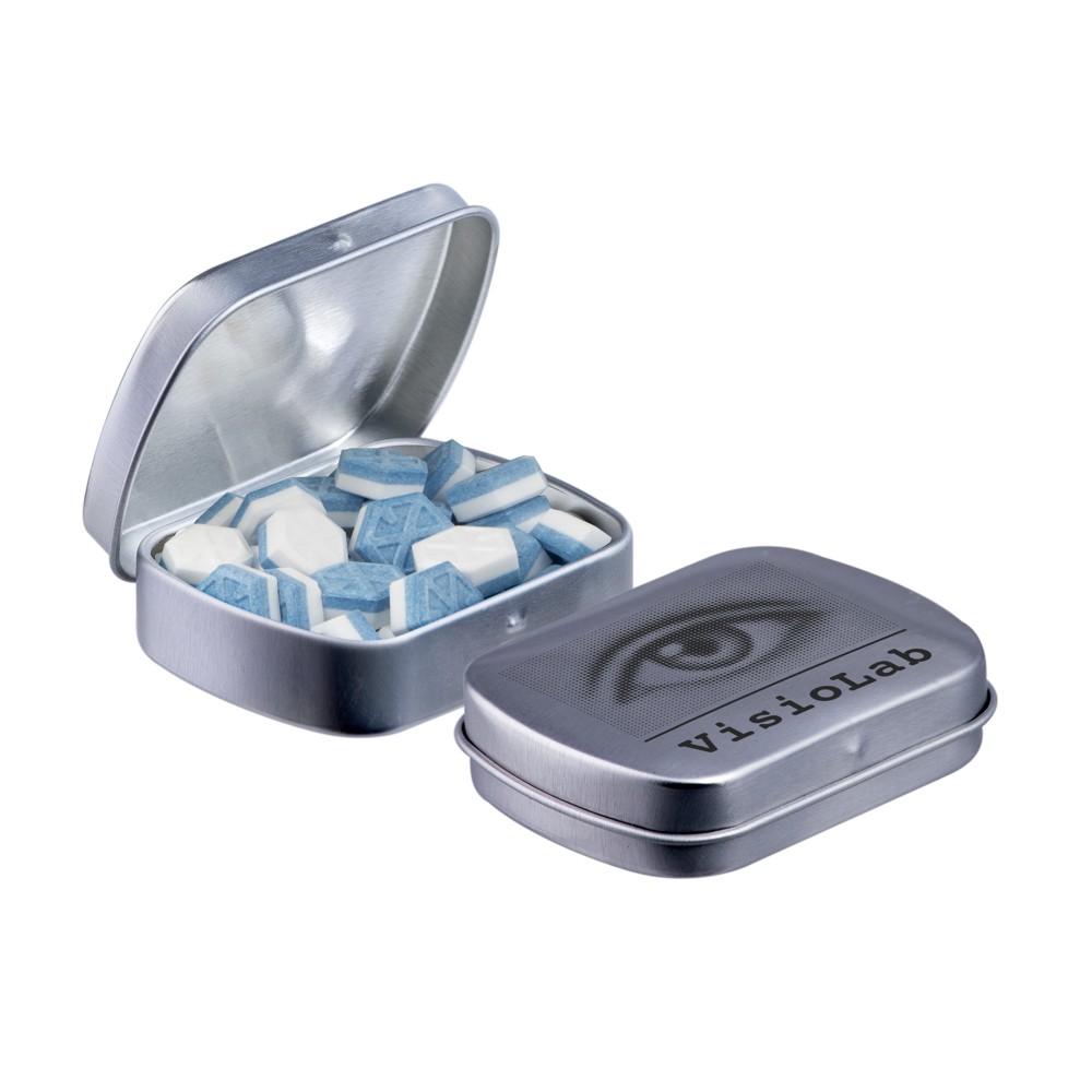 Mini Klappdeckeldose mit Pfefferminz - silber