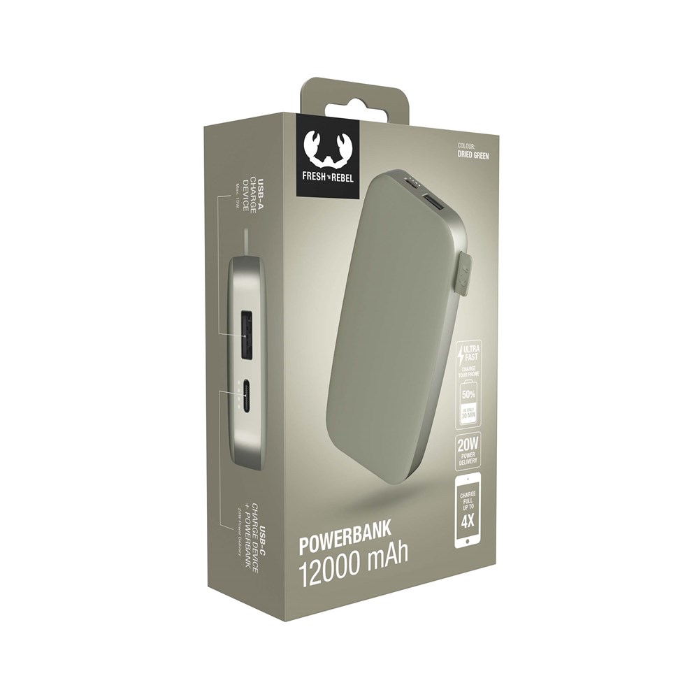 Fresh 'n Rebel Powerbank 12000 mAh USB-C Dried Green
