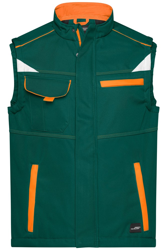 Workwear Softshell Vest - COLOR - - Dark-green/orange (ca. Pantone 343C
1575C)