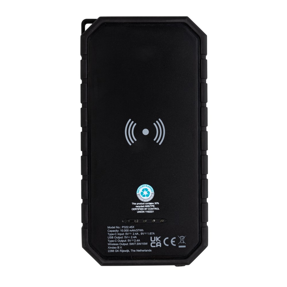 10.000 mAh Solar-Powerbank mit 10W Wireless aus RCS Plastik 10.000 mAh Solar-Powerbank mit 10W Wireless aus RCS Plastik