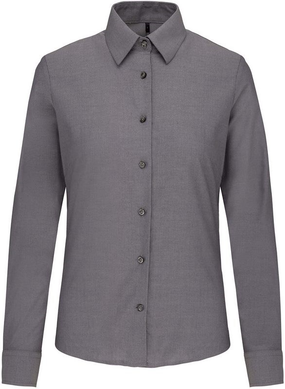 Kariban Damen Oxfordbluse Langarm - Oxford Silver