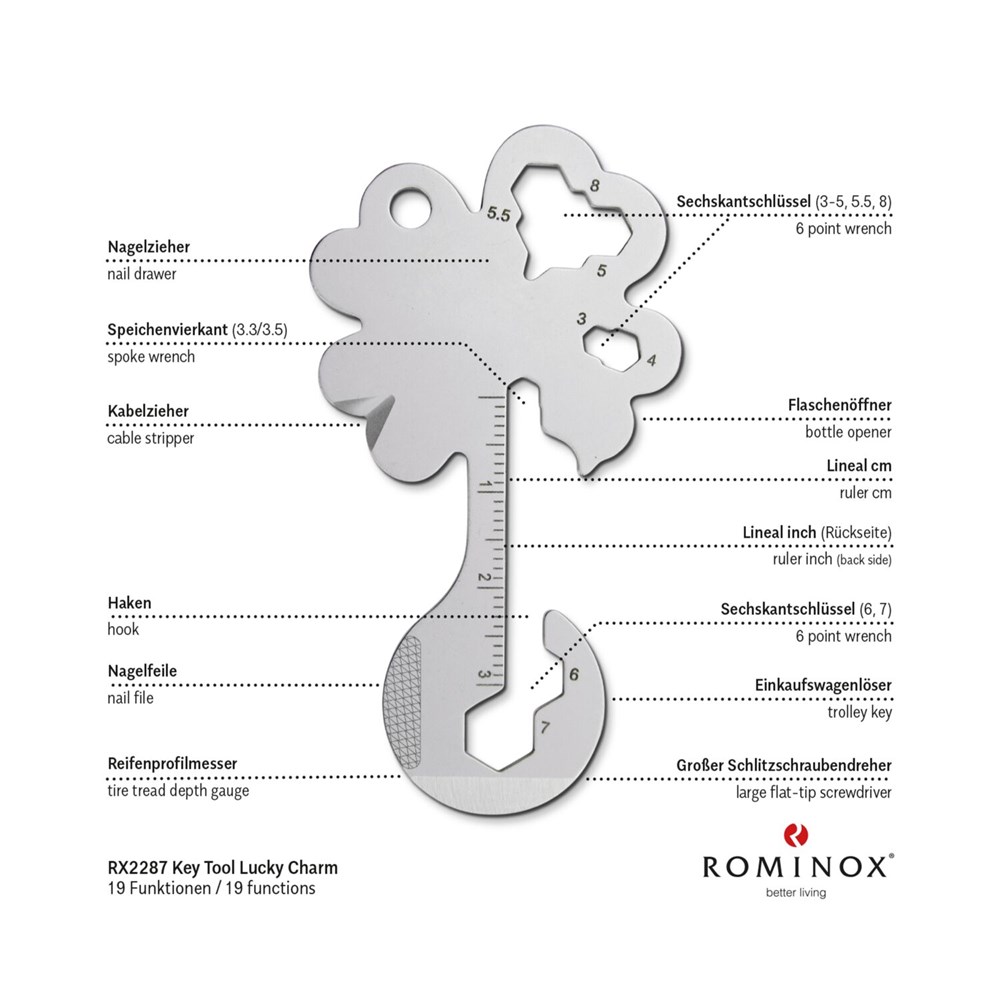 Geschenkartikel: ROMINOX® Key Tool Lucky Charm / Kleeblatt Glücksbringer (19 Funktionen) für Deutschland Fans Geschenkartikel: ROMINOX® Key Tool Lucky Charm / Kleeblatt Glücksbringer (19 Funktionen) für Deutschland Fans
