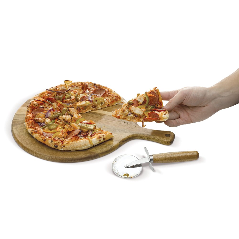 Pizza Schneidebrett mit Rollmesser Pizza Schneidebrett mit Rollmesser
