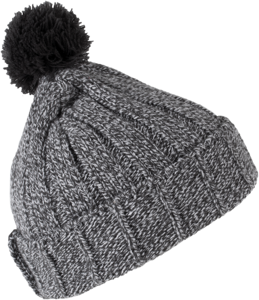 KP519 - Bommelmütze mit Umschlag. - Grey Melange / Dark Grey