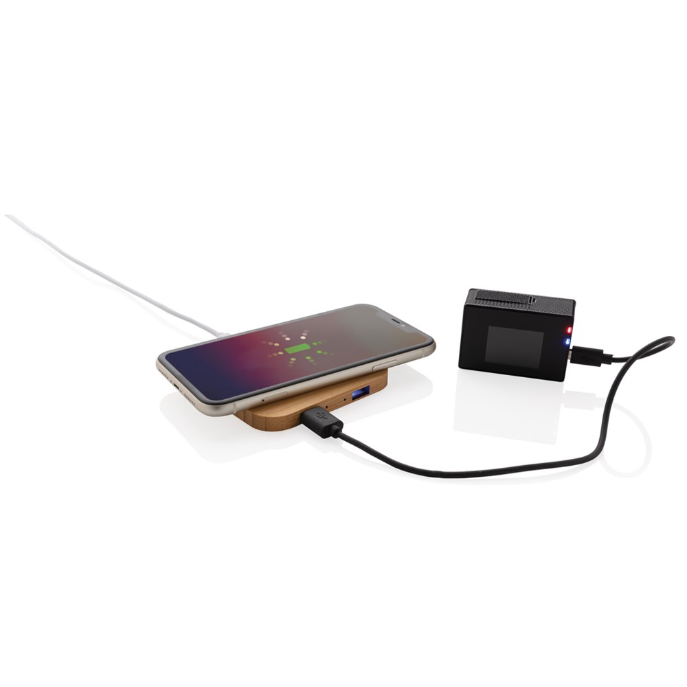 10W Wireless-Charger mit USB aus Bambus 10W Wireless-Charger mit USB aus Bambus