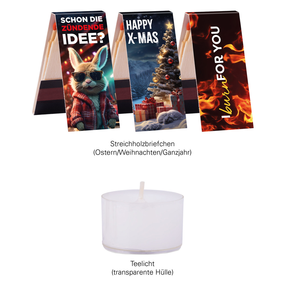 Geschenkbox Mini Tanne, Teelicht mit Weihnachtsgestaltung