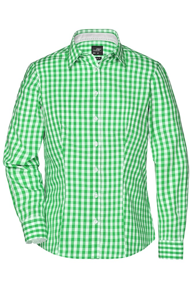 Ladies' Checked Blouse - Green/white (ca. Pantone 360C
white)