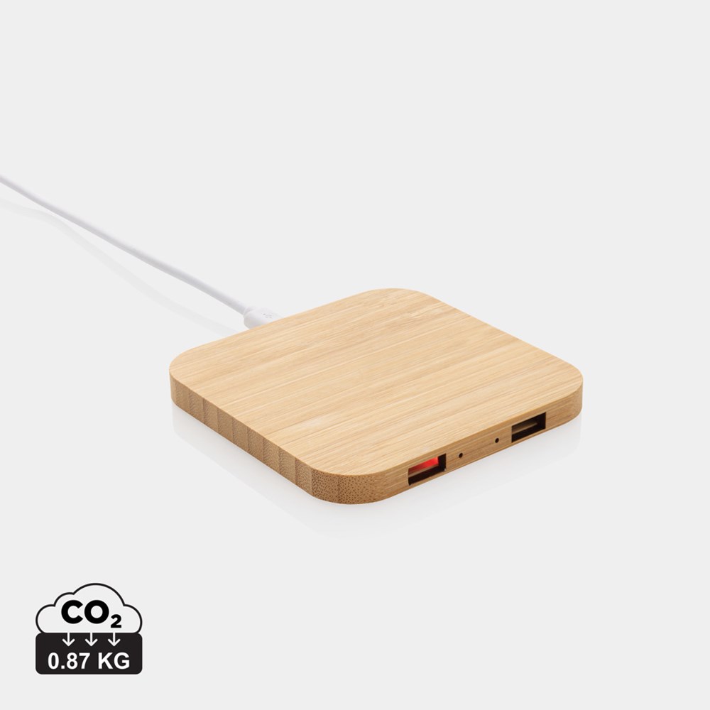 10W Wireless-Charger mit USB aus Bambus 10W Wireless-Charger mit USB aus Bambus