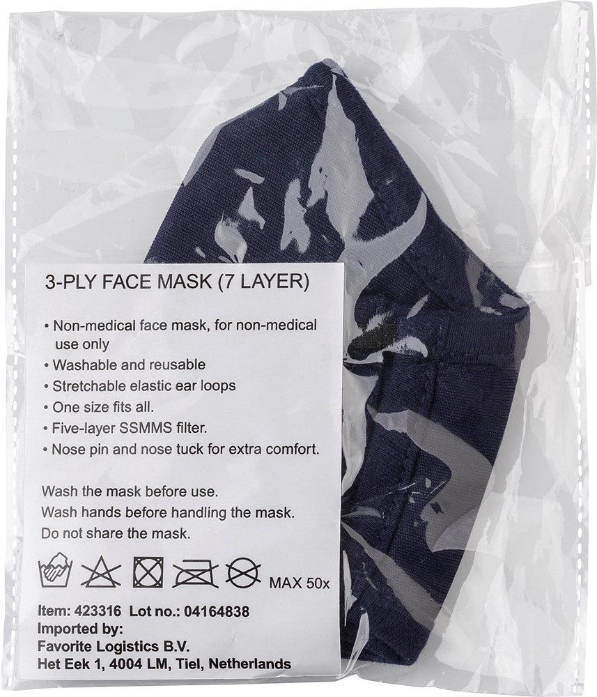 Wiederverwendbare Maske aus Baumwolle und Polyester Riyan Wiederverwendbare Maske aus Baumwolle und Polyester Riyan