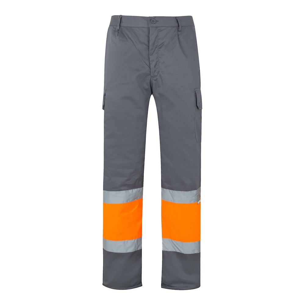 VL POSEIDON LARGE. Zweifarbige Twill-Hose mit mehreren Taschen (210 g/m²), aus Baumwolle (20%) und Polyester (80%) - Grau, Orange