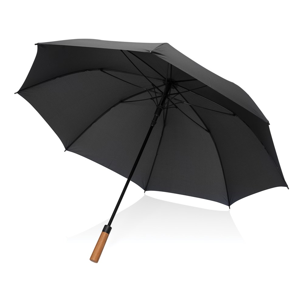 Tony Aware™ RPET 30" Schirm mit auto. Öffnung & Akaziengriff - schwarz (± PMS Black)