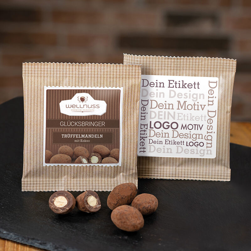 Premium Flowpack - glücksbringer - Trüffelmandeln mit Kakao