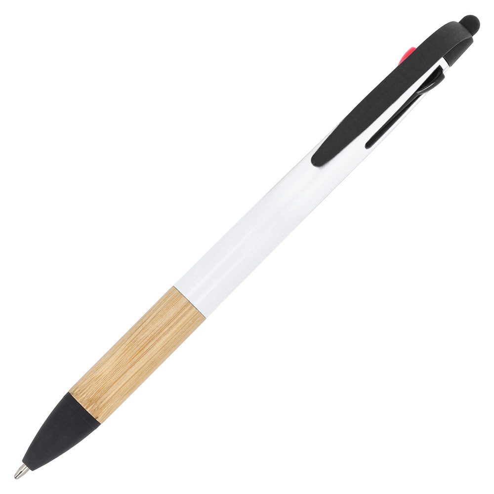 3-Farben-Stift mit Bambusgriff - weiss