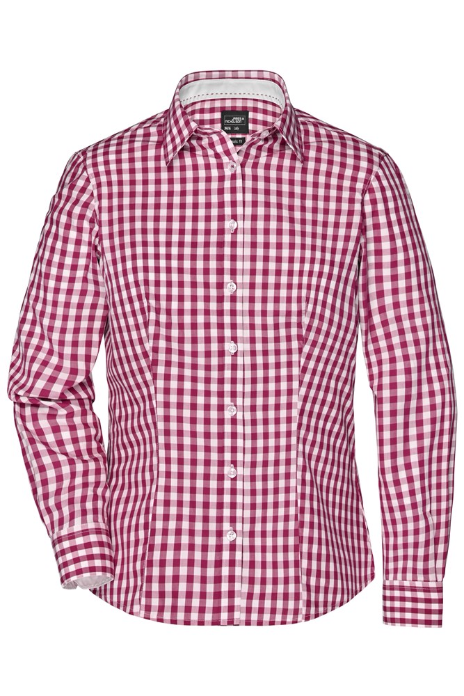 Ladies' Checked Blouse - Bordeaux/white (ca. Pantone 1955C
white)