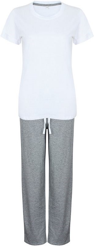 Towel City Women's Long Trousers Pyjamas Set - Weiß / Heather Grau