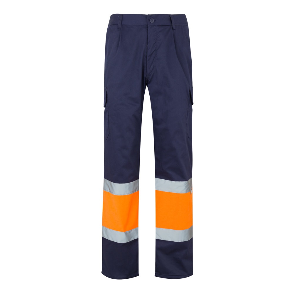 VL POSEIDON LARGE. Zweifarbige Twill-Hose mit mehreren Taschen (210 g/m²), aus Baumwolle (20%) und Polyester (80%) - Marineblau, Orange