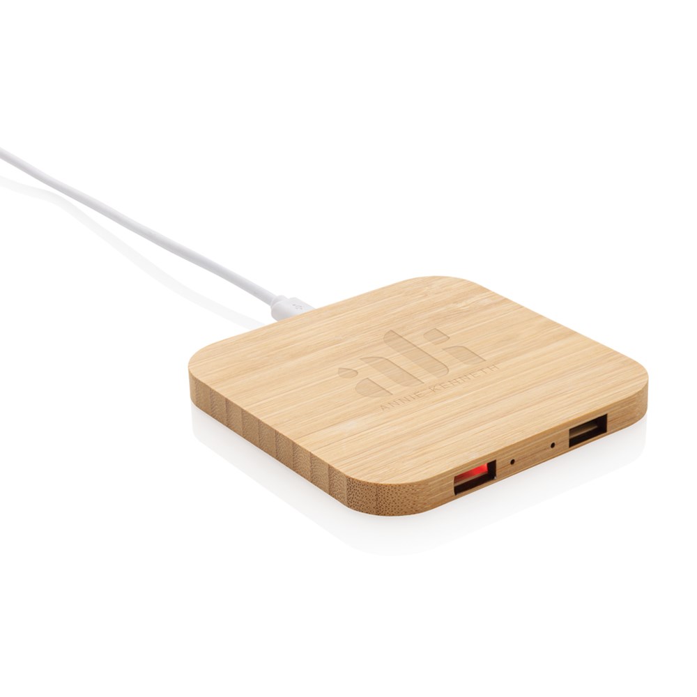 10W Wireless-Charger mit USB aus Bambus 10W Wireless-Charger mit USB aus Bambus