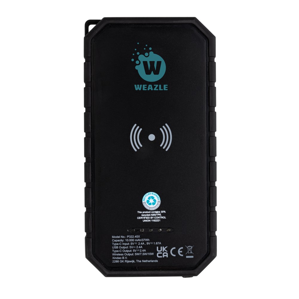 10.000 mAh Solar-Powerbank mit 10W Wireless aus RCS Plastik 10.000 mAh Solar-Powerbank mit 10W Wireless aus RCS Plastik