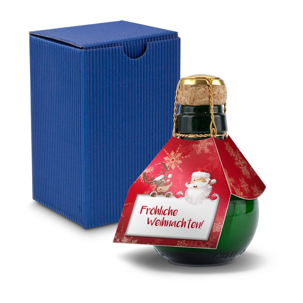 Kleinste Sektflasche der Welt! Fröhliche Weihnachten - Inklusive Geschenkkarton in Blau, 125 ml Kleinste Sektflasche der Welt! Fröhliche Weihnachten - Inklusive Geschenkkarton in Blau, 125 ml