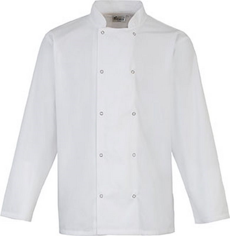Premier Long Sleeve Press Stud Chef's Jacket - Weiß