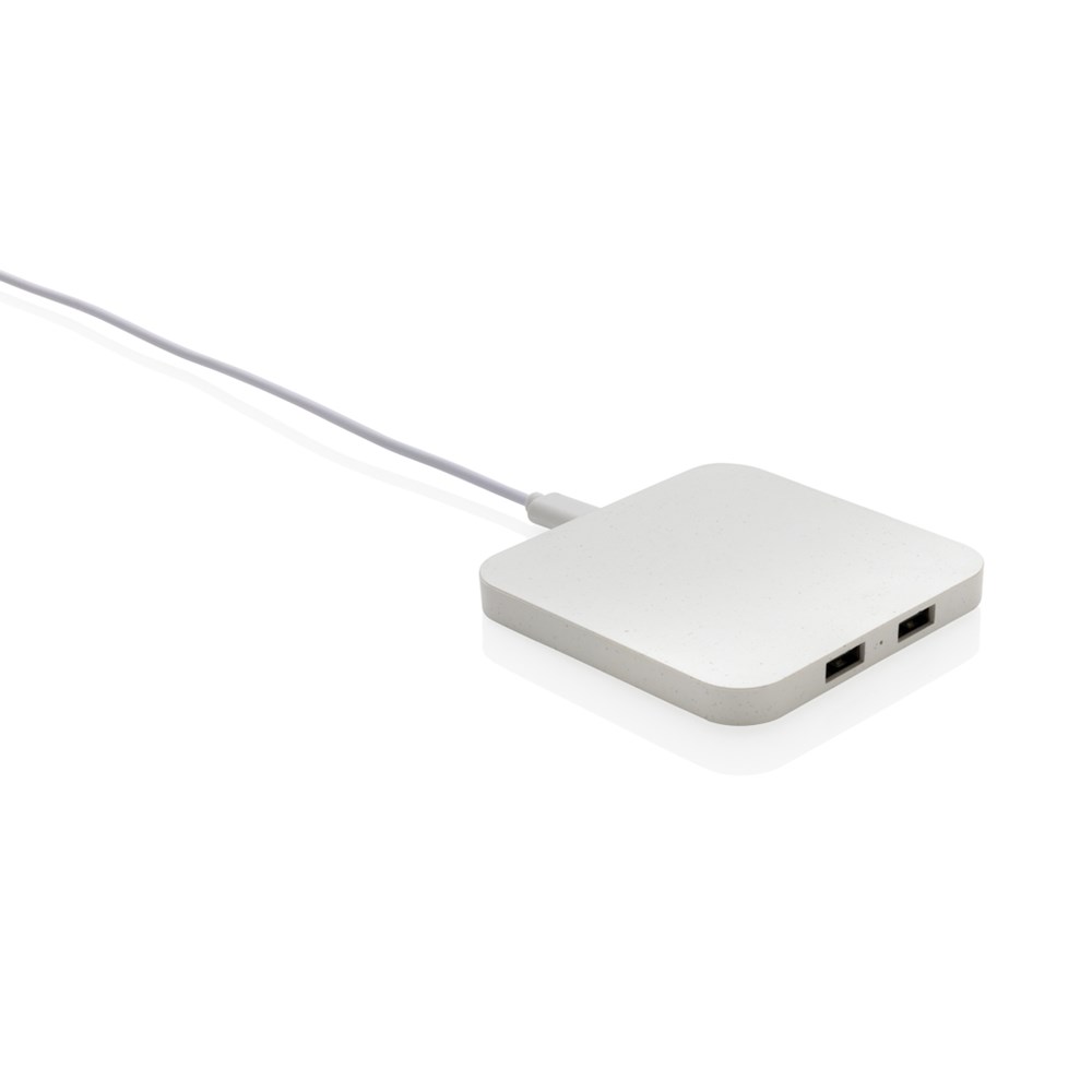 10W Wireless Charger aus RSC recycl. Kunststoff mit Dual-USB 10W Wireless Charger aus RSC recycl. Kunststoff mit Dual-USB