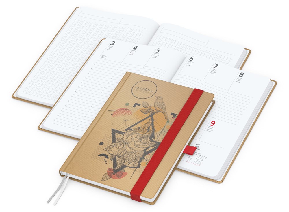 Wochenplaner Match-Hybrid White Bestseller, A5, Natura braun-individuell, rot Wochenplaner Match-Hybrid White Bestseller, A5, Natura braun-individuell, rot
