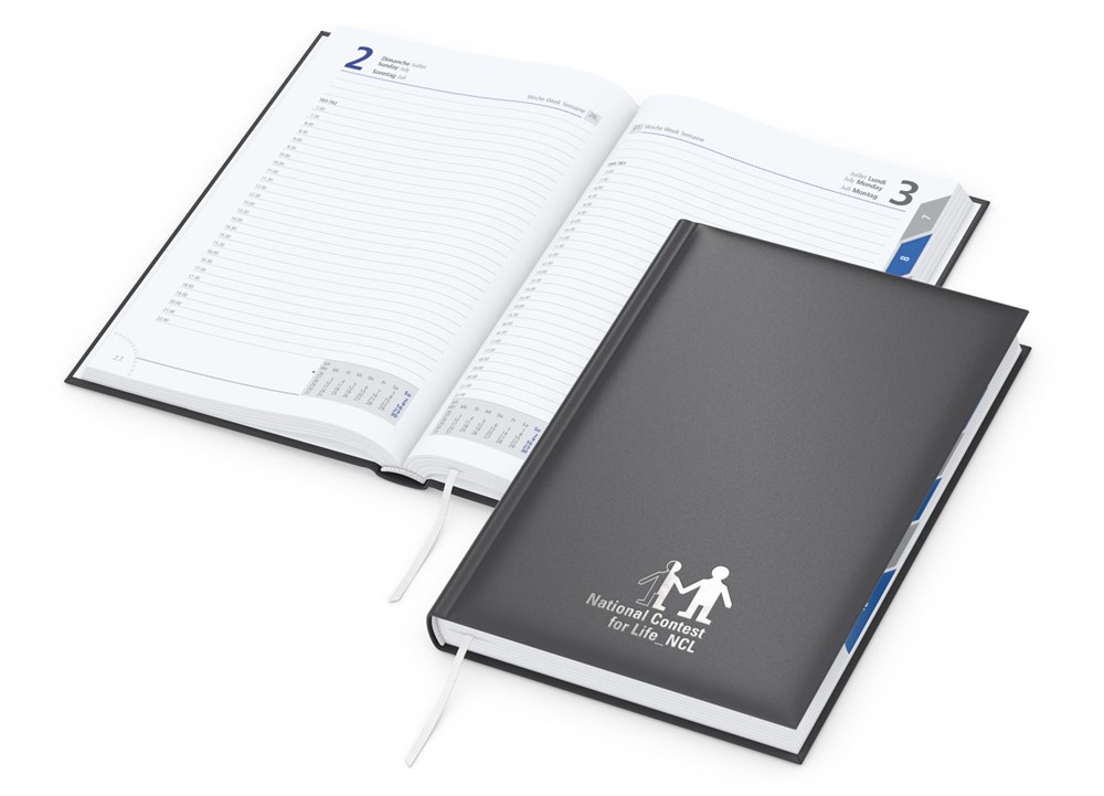 Buchkalender Manager Register Bestseller inkl. Prägung - anthrazit