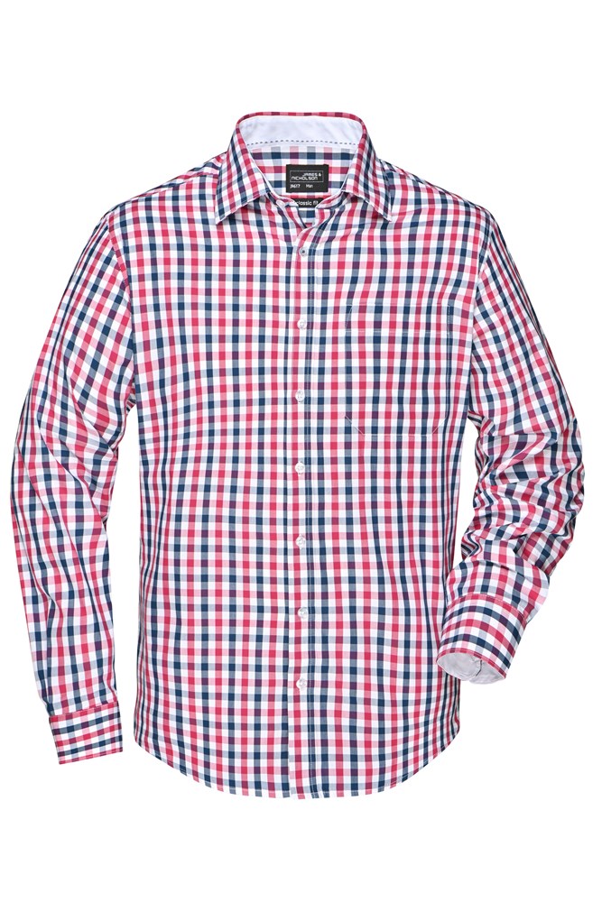 Men's Checked Shirt - Navy/red-navy-white (ca. Pantone 296C
194C
white)